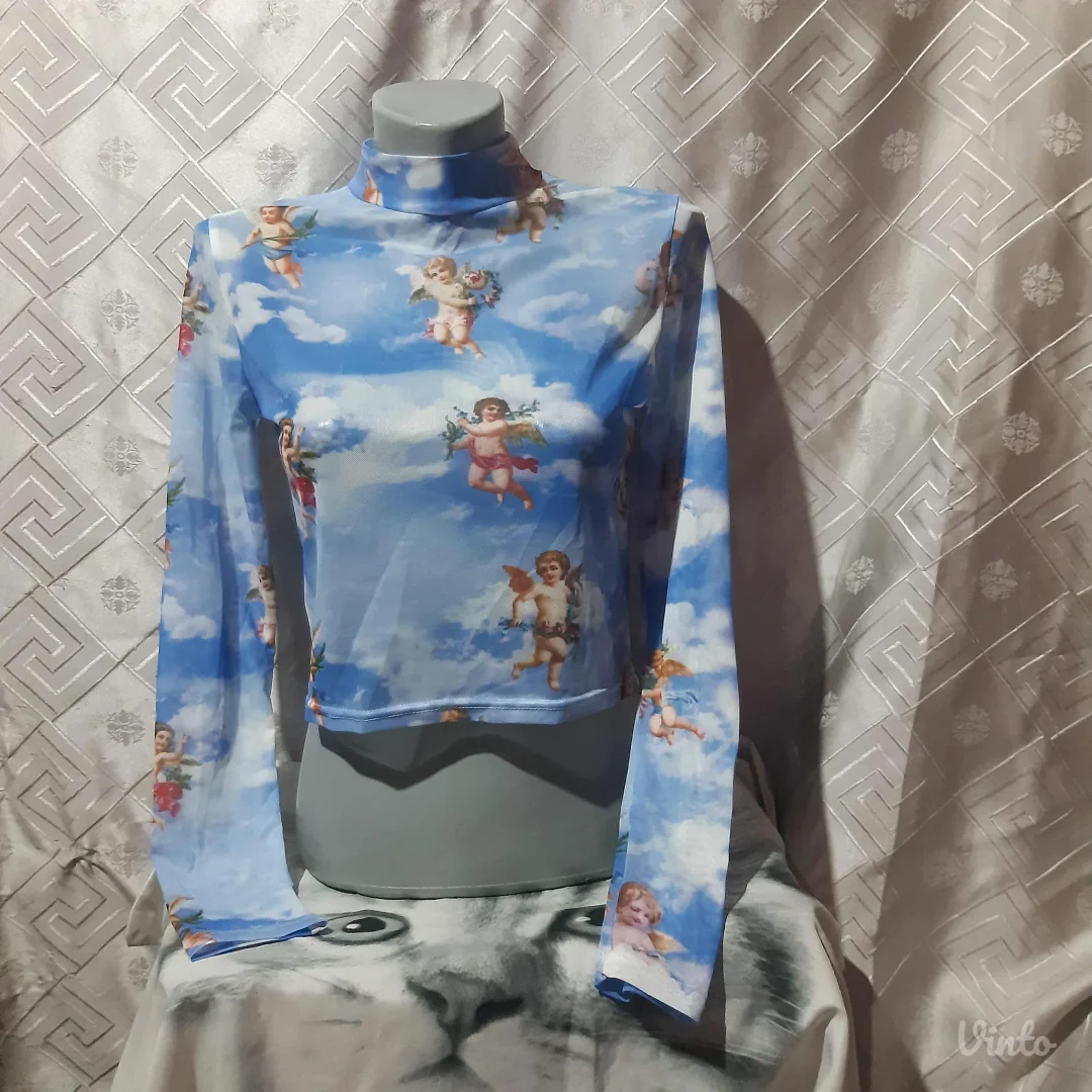 Y2K Angel Mesh Crop Majica M/L Nekorisceno