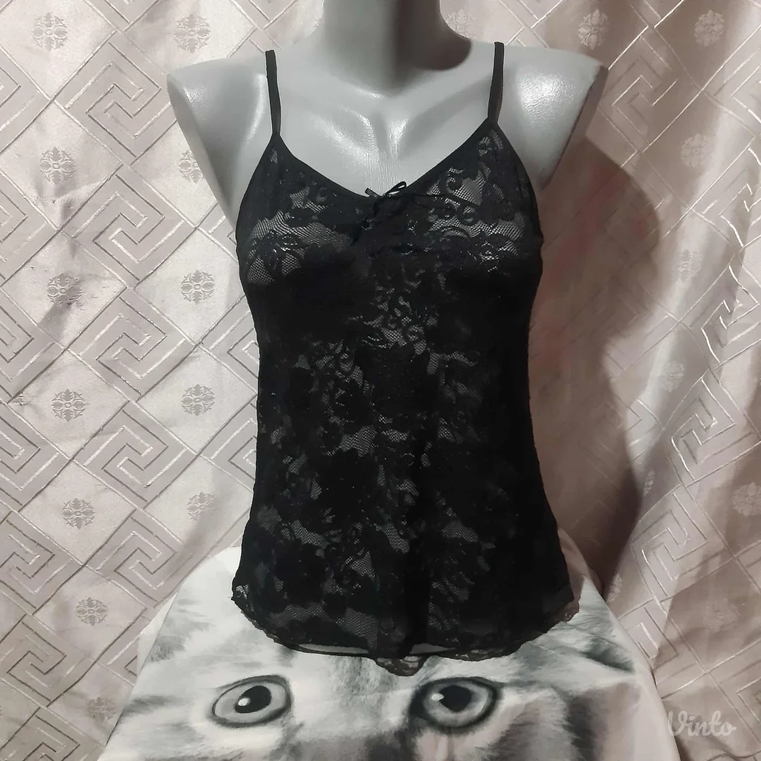 Crna Čipkasta Majica M/L