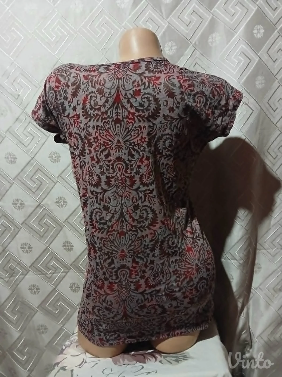 Sivo/Tamno crvena providna majica S/M