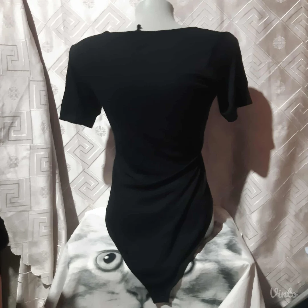 Crni bodi kratkih rukava viskoza/elastin S/M