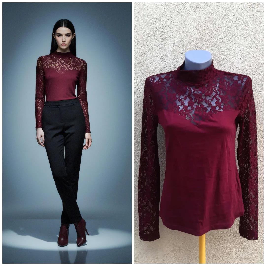 Terranova bordo majica sa cipkom M