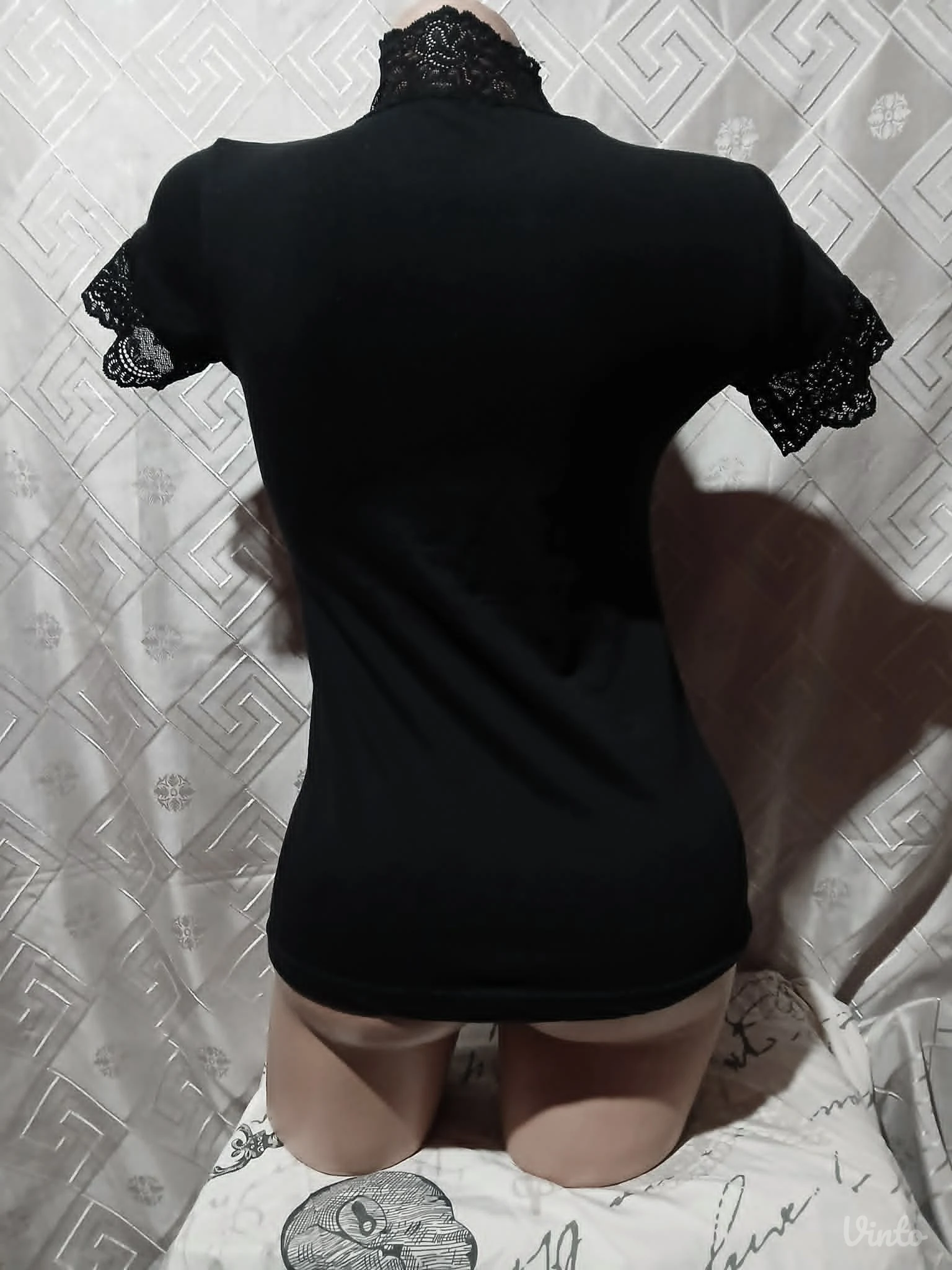 Crna majica sa cipkom S/M Pamuk/Elastin