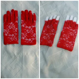 Dva para novih crvenih cipkastih rukavica XS/S