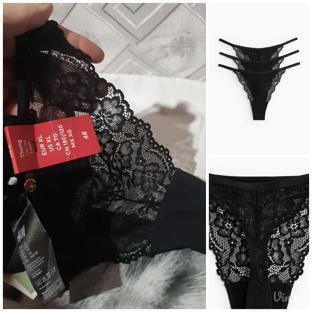 Nove H&M Crne cipkaste tanga gacice 3 komada XL