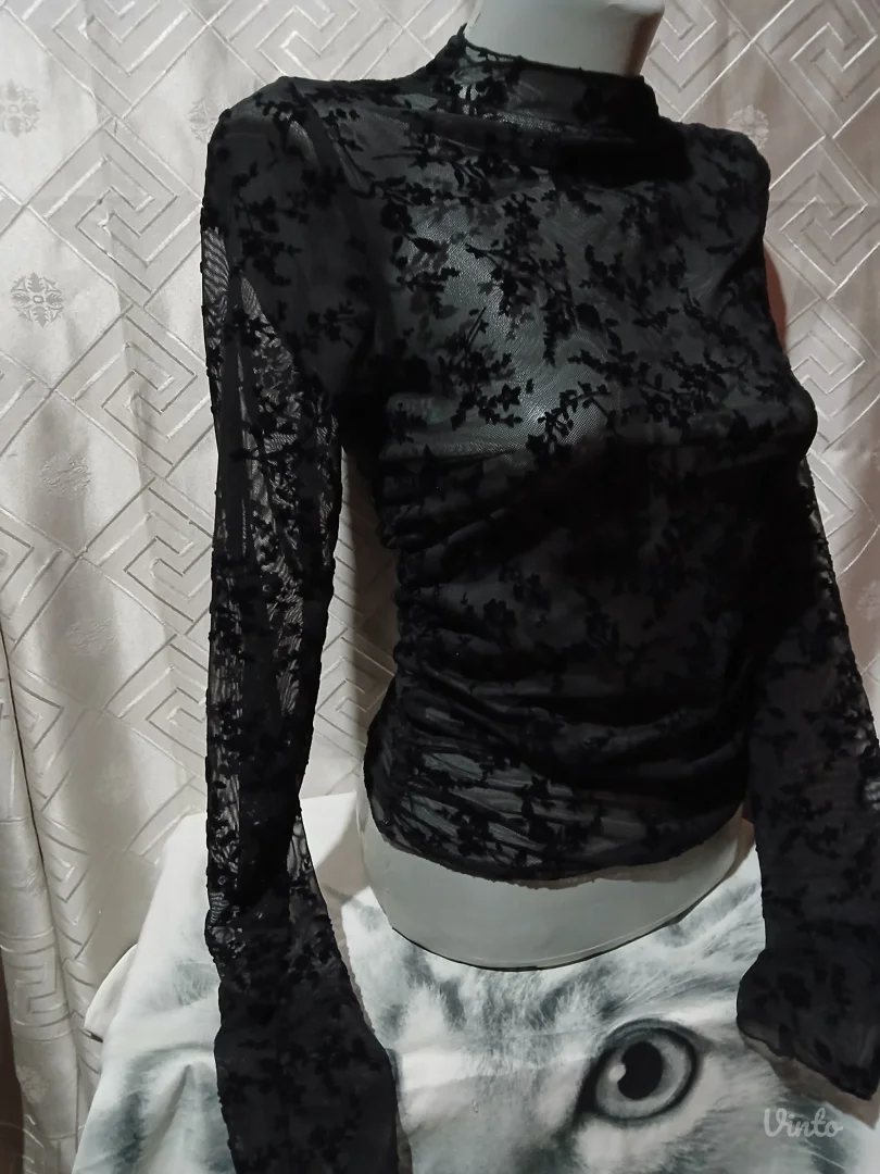 Zara mrezasta providna bluza sa plisanim printom XS