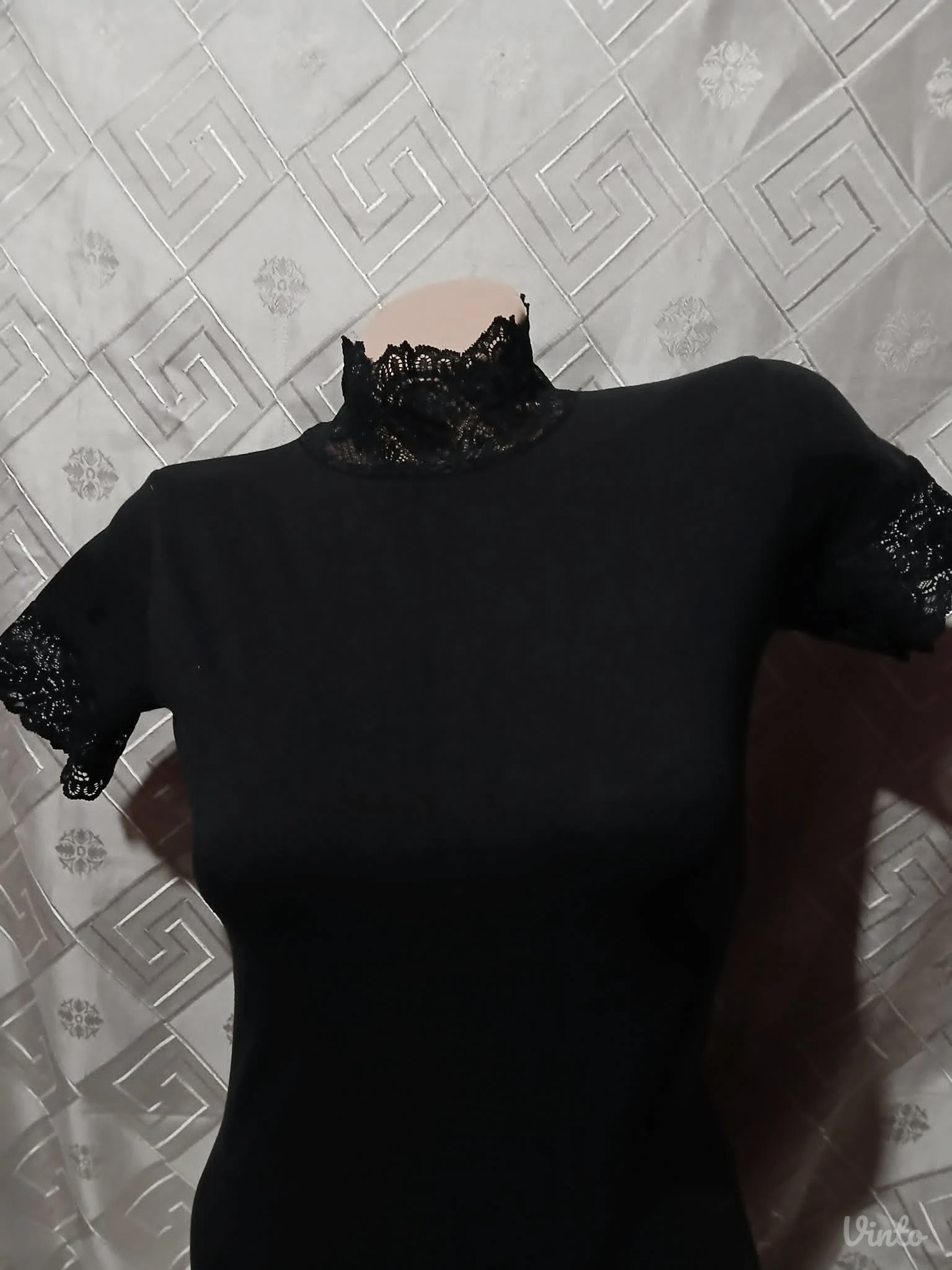Crna majica sa cipkom S/M Pamuk/Elastin