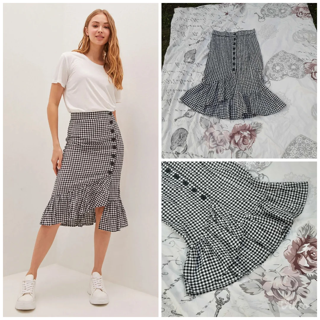 Karirana Crno/Bela midi suknja S