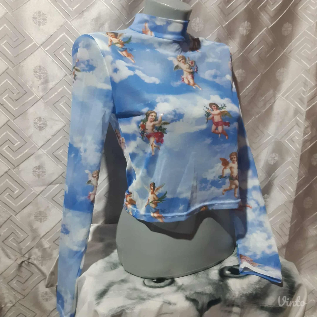 Y2K Angel Mesh Crop Majica M/L Nekorisceno