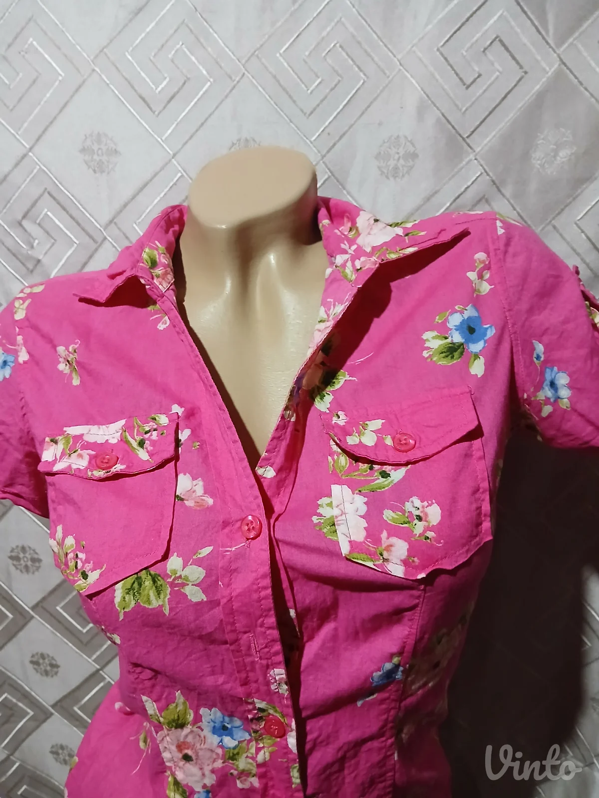 Roze kosulja floral pamuk XS