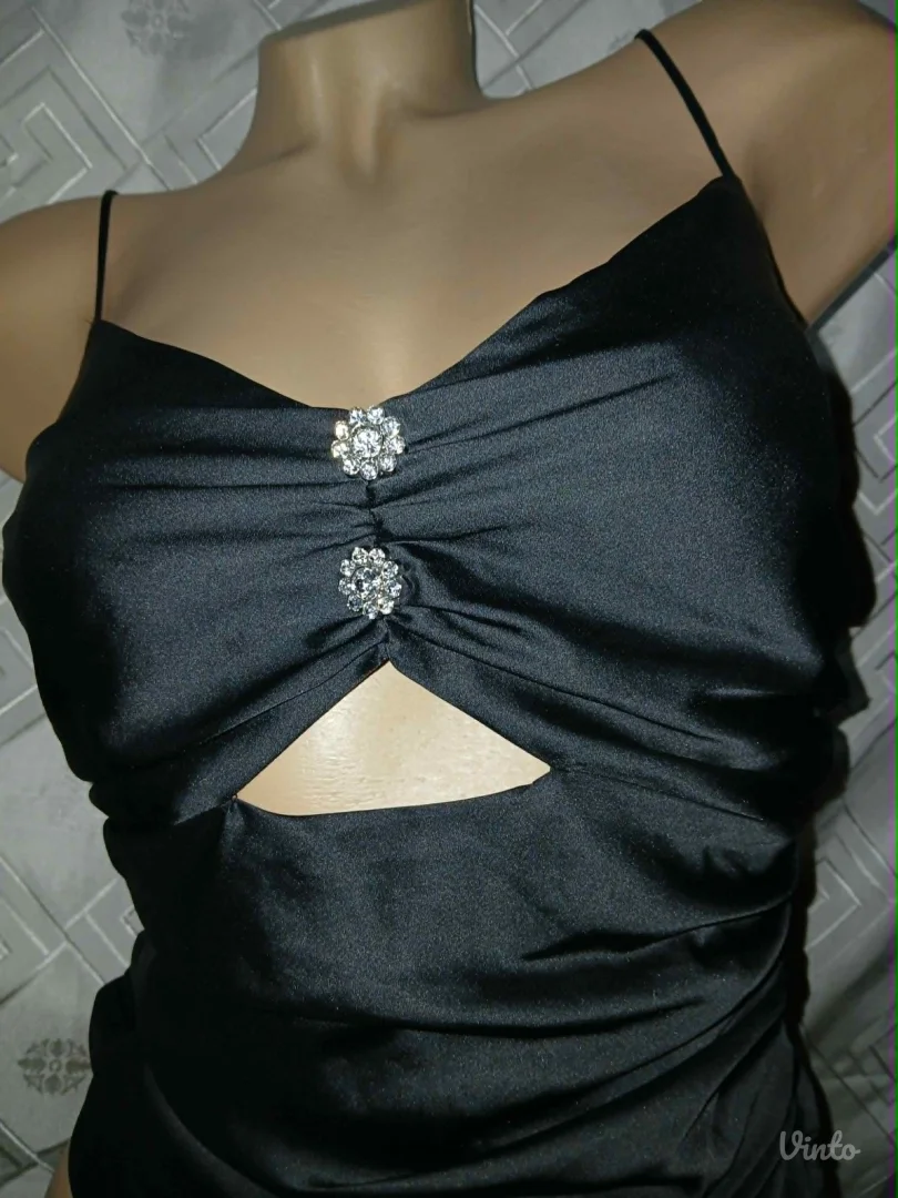 Calliope elegantni crni top efekat satena XS