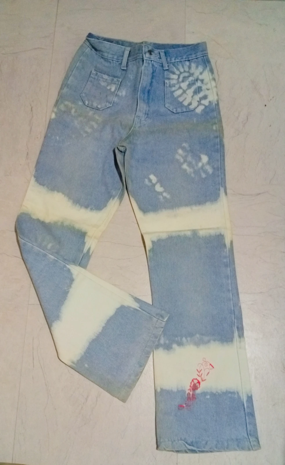 Vintage dečije tie-dye farmerke sa vezom - Veličina 14 (164)