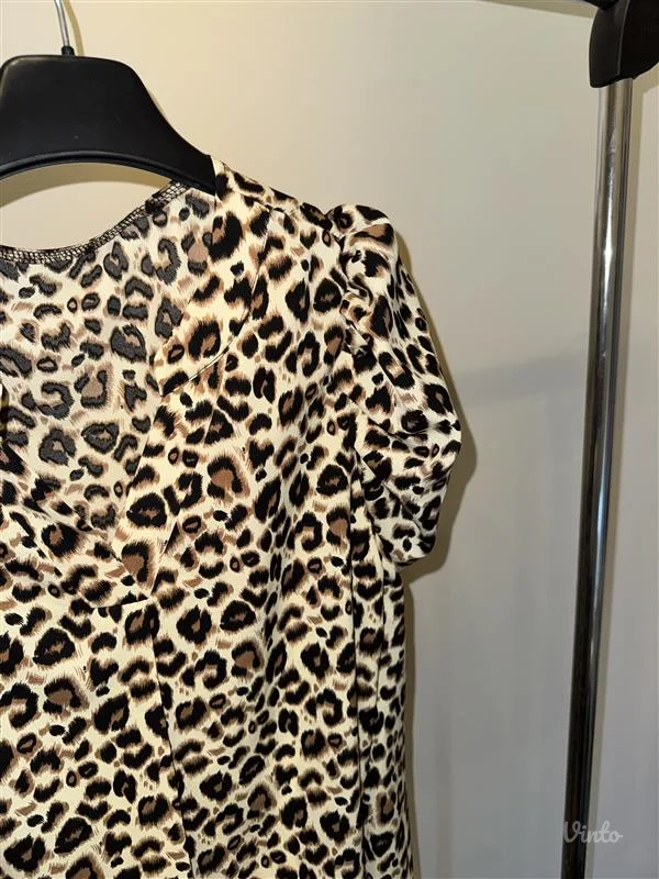 Ženska haljina tigrasta sa puf rukavima