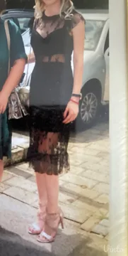 Crna čipkana midi haljina