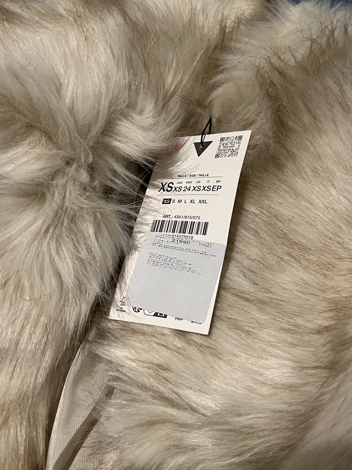 Zara Bunda XS Novo