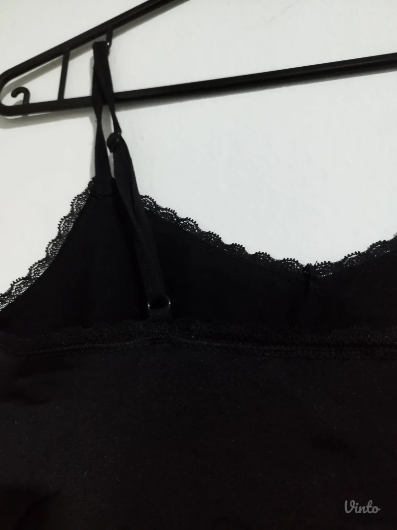 Crni bodi na bretele sa čipkom - Podesive bretele