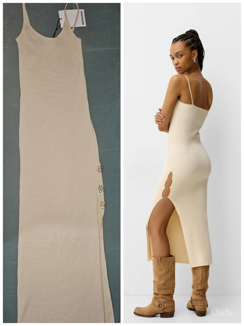 Bershka bež midi haljina novo