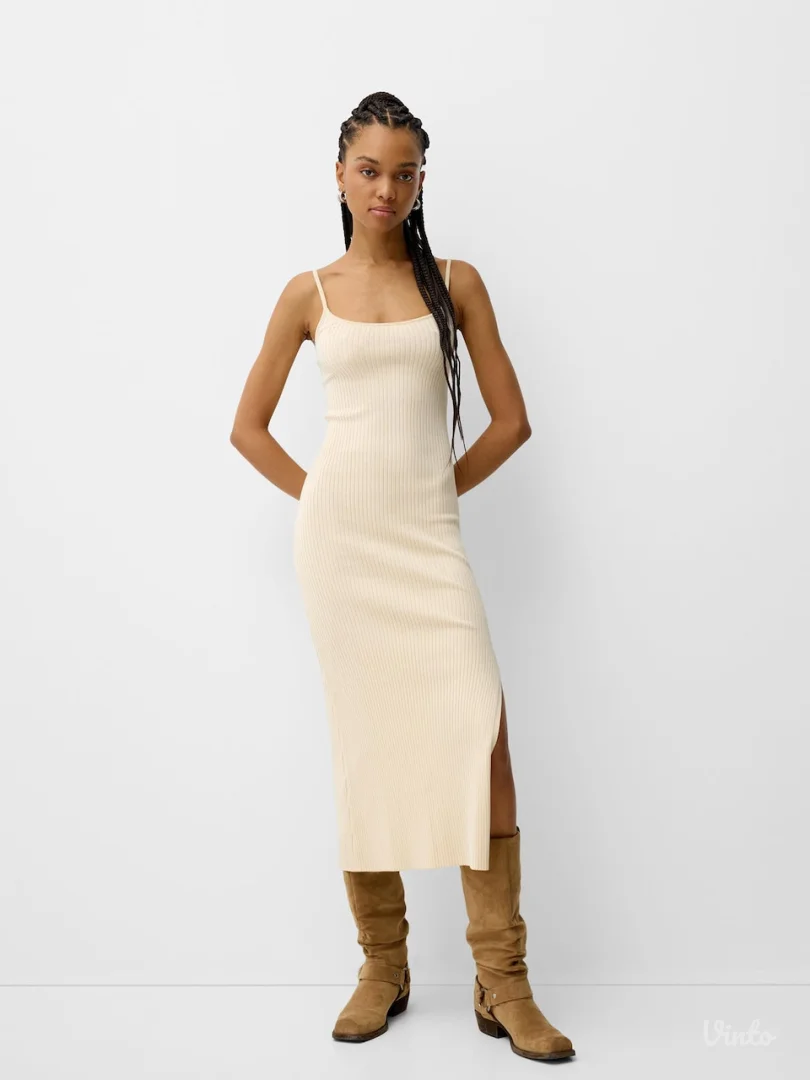 Bershka bež midi haljina novo