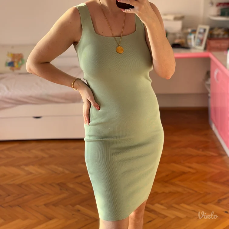 Pastelno zelena trikotažna haljina