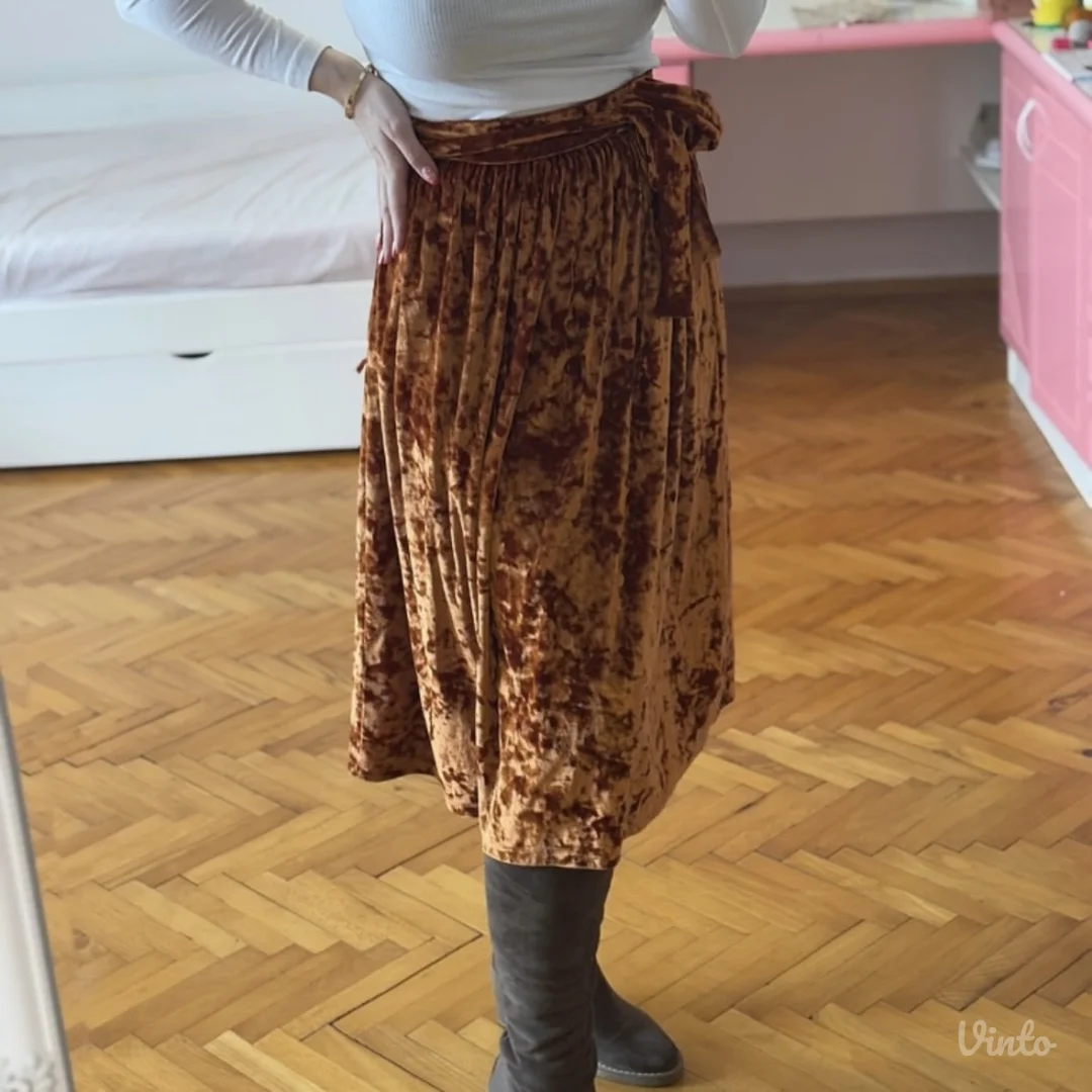 Koton plisana narandzasta midi suknja