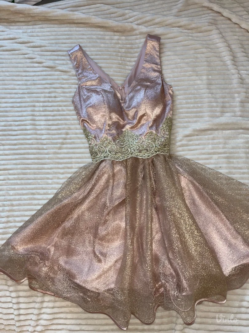 Roze-zlatna svečana haljina sa šljokicama (vel. 36)