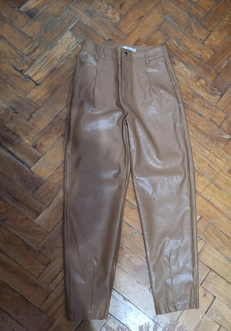 Braon kožne pantalone