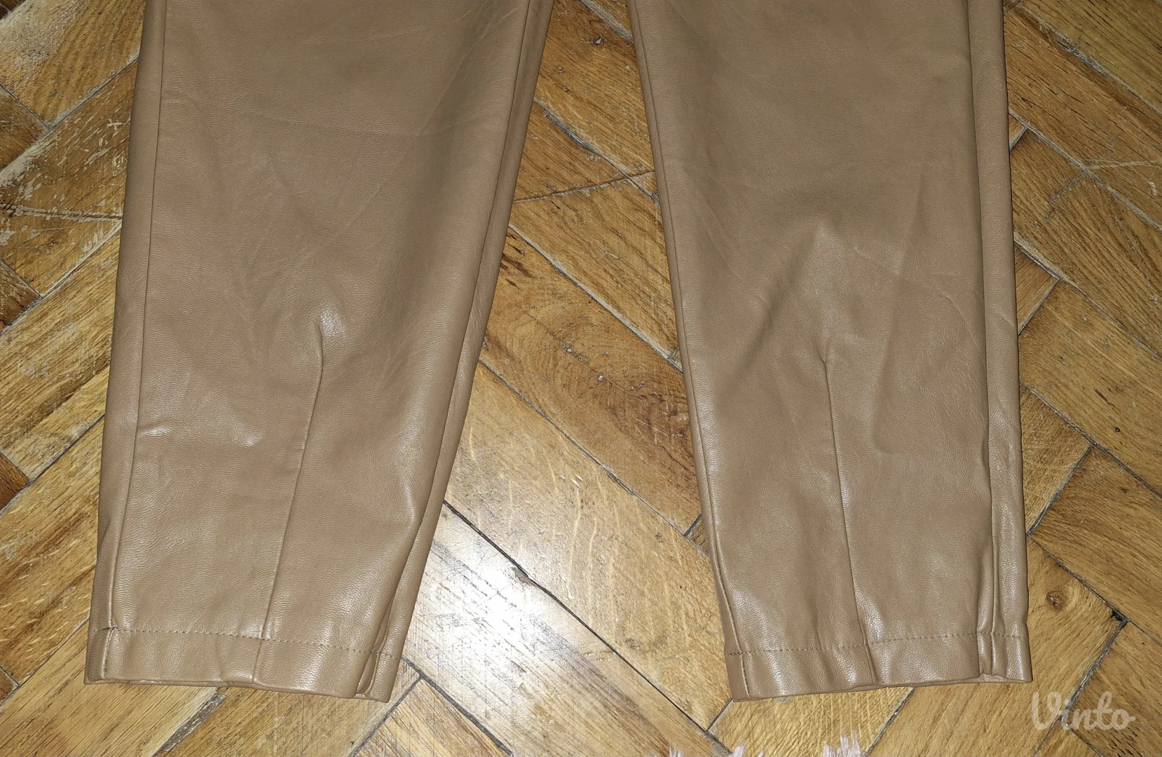 Braon kožne pantalone