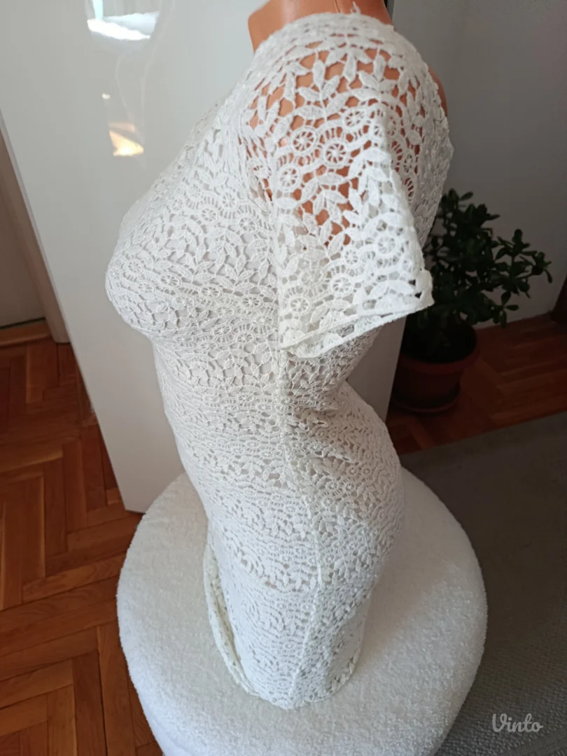 Bela/ krem Zara Trafaluc cipkana haljina, XS vel.