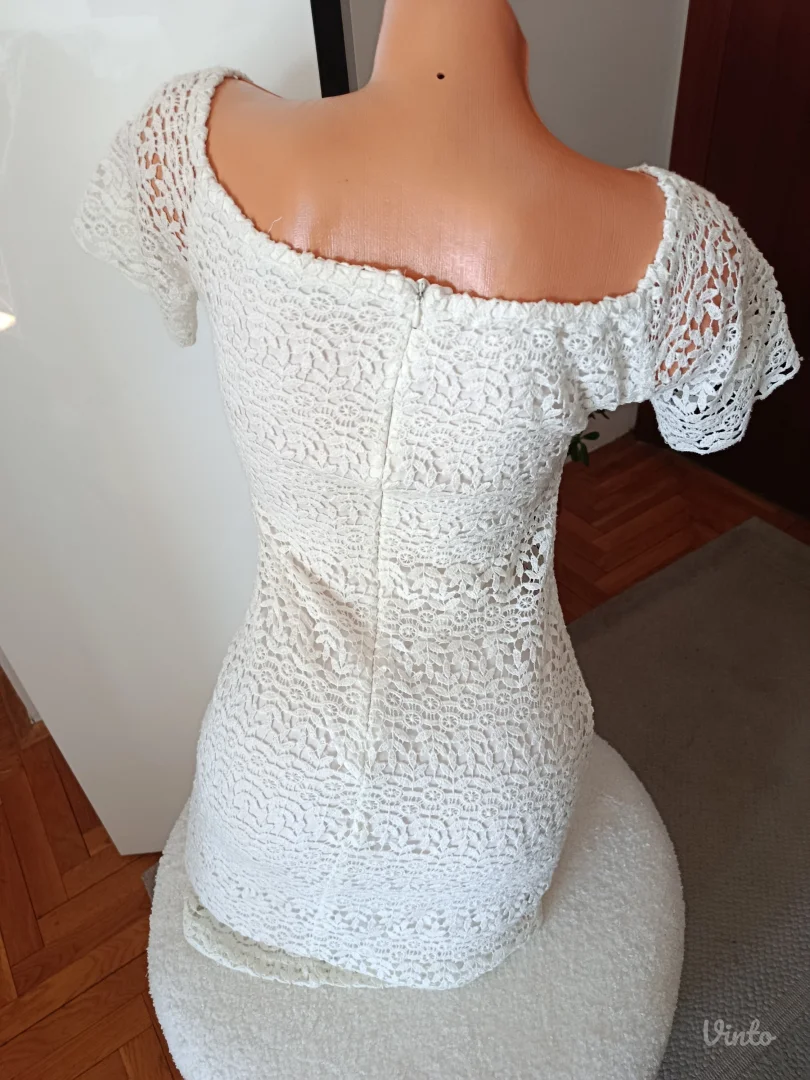 Bela/ krem Zara Trafaluc cipkana haljina, XS vel.
