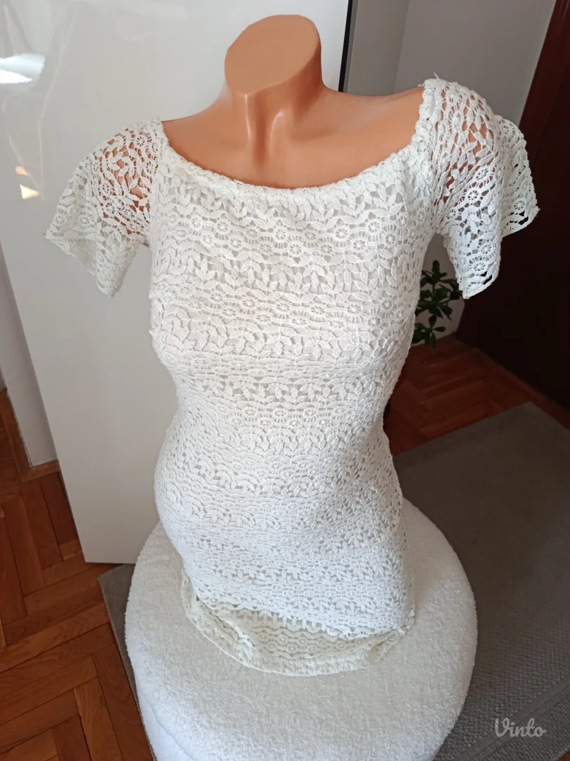 Bela/ krem Zara Trafaluc cipkana haljina, XS vel.