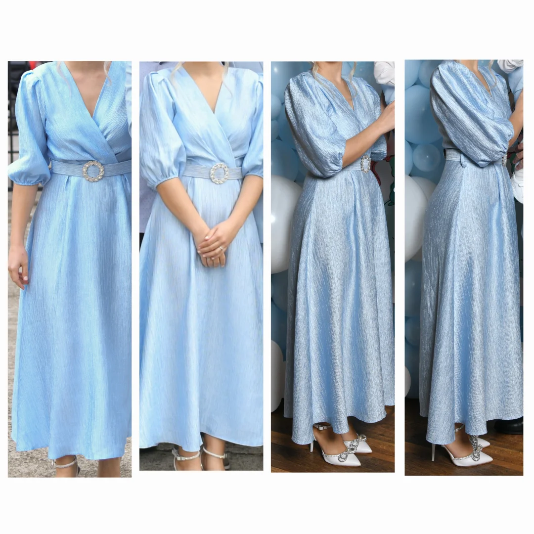 Plava midi svecana haljina S - elegantna, damska