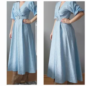 Plava midi svecana haljina S - elegantna, damska