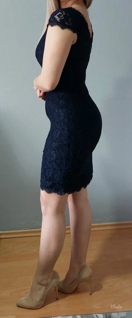 Tamno plava cipkana haljina XS/S