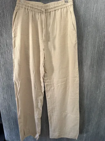 Bež lanene pantalone širokih nogavica- ZARA
