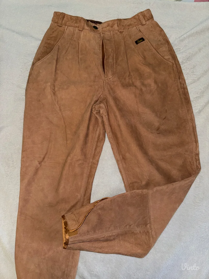 JACSON Vrhunske Kožne Pantalone - Prirodna Prevrnuta Koža