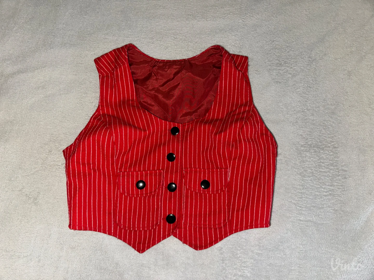 UNIKAT Ručno Šiven Prsluk - Crveni na Pruge - Vel. S