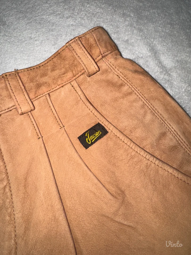 JACSON Vrhunske Kožne Pantalone - Prirodna Prevrnuta Koža