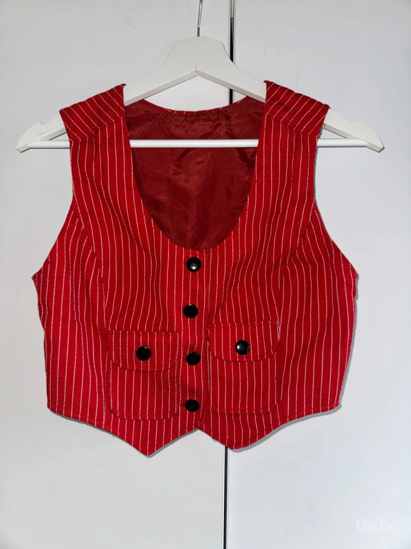 UNIKAT Ručno Šiven Prsluk - Crveni na Pruge - Vel. S