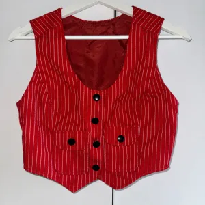 UNIKAT Ručno Šiven Prsluk - Crveni na Pruge - Vel. S