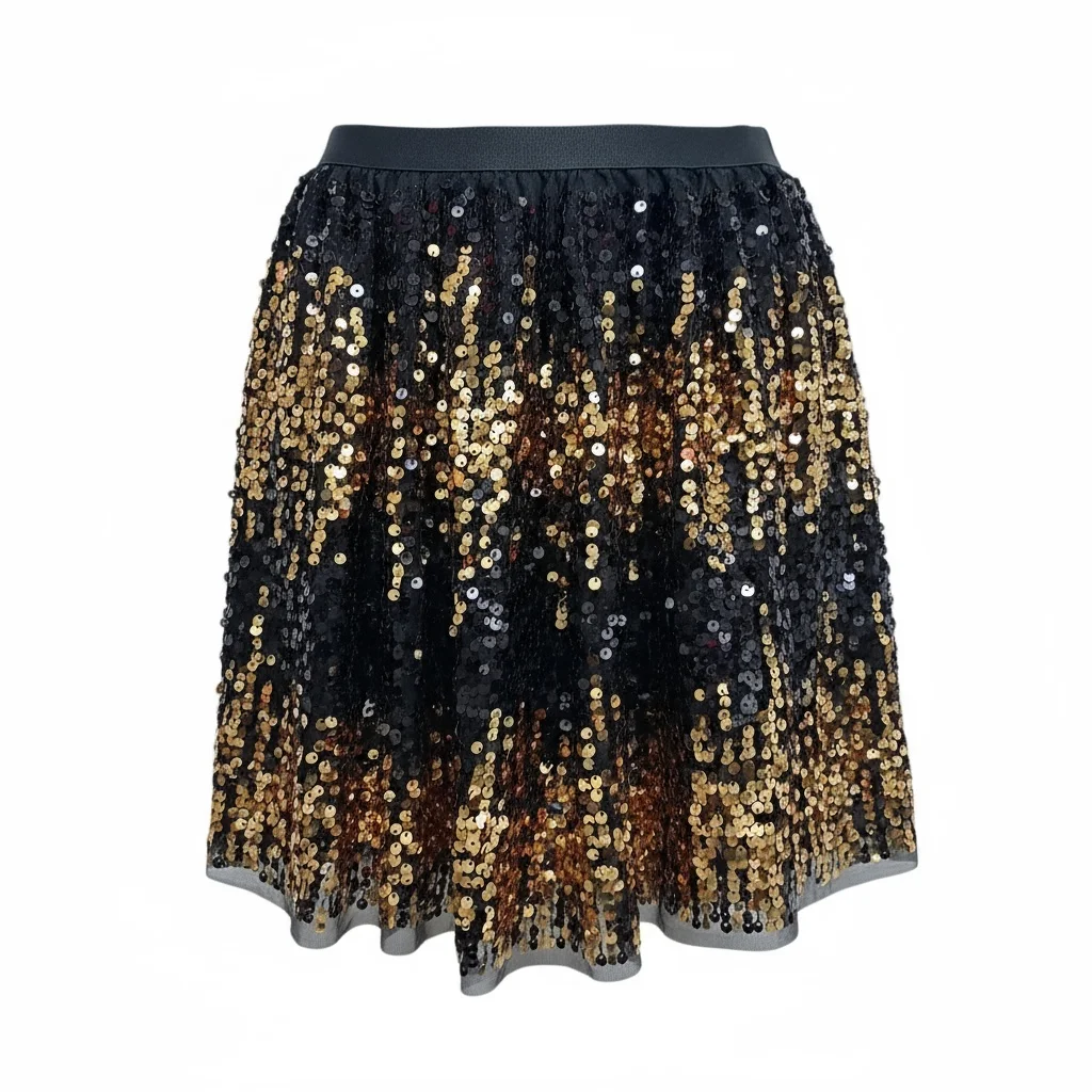 Preslatka crno zlatna sljokicasta mini suknja