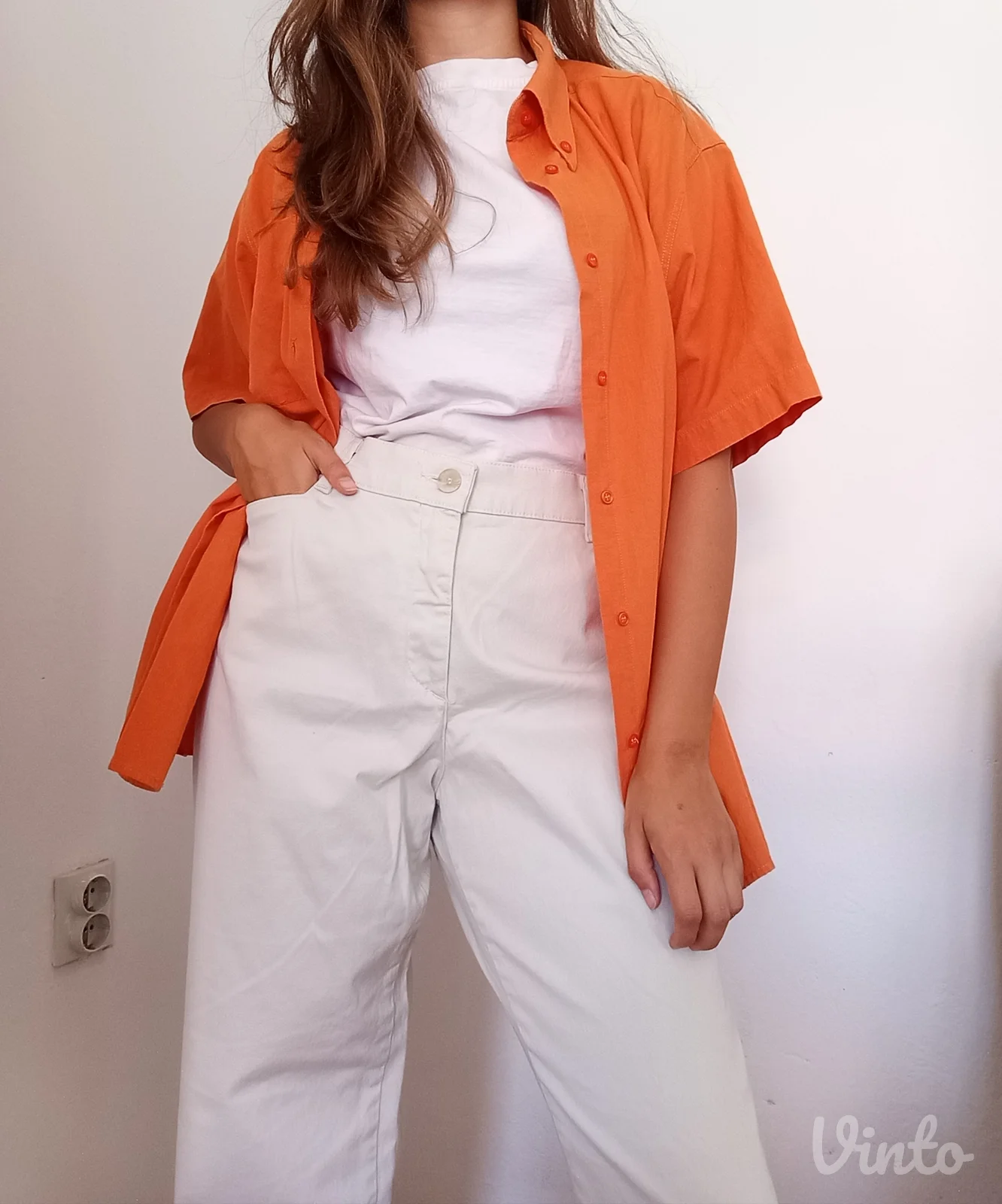 Krem pamučne pantalone