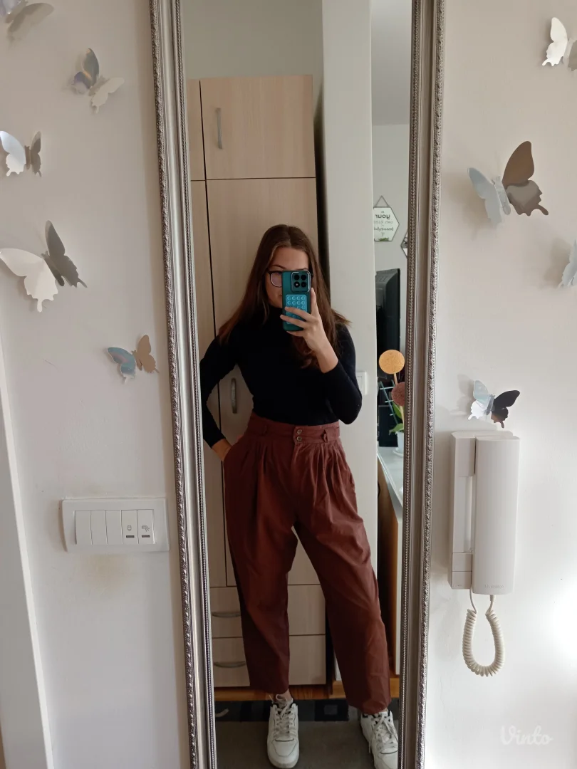 Braon pamučne duboke pantalone