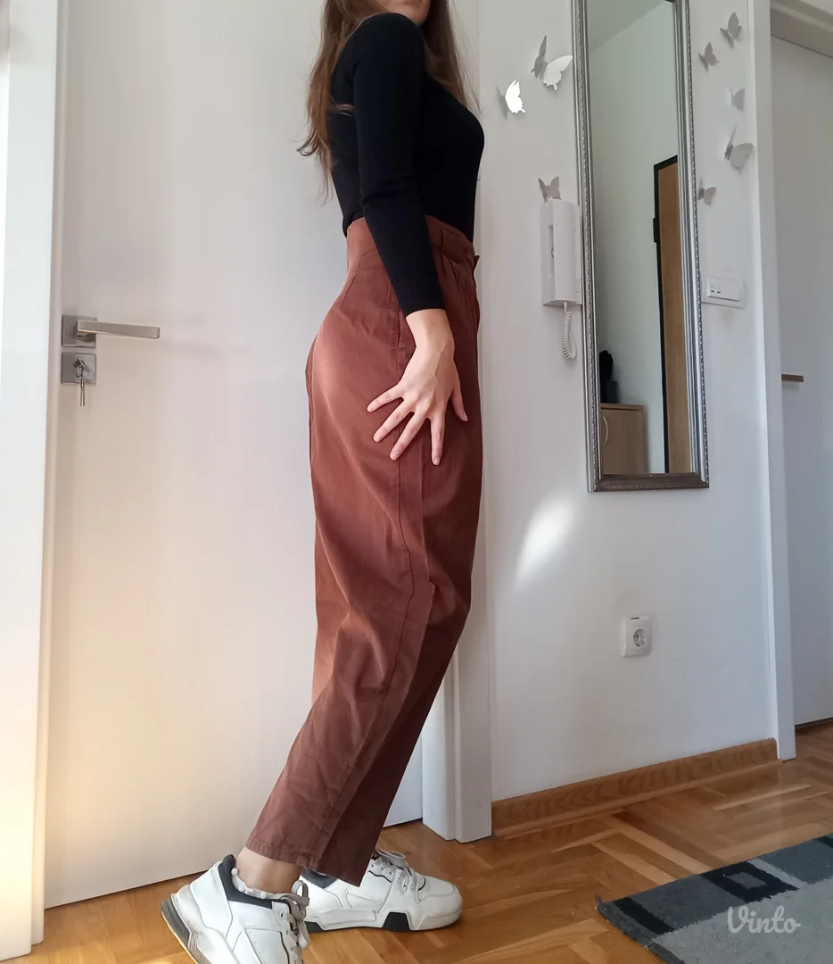 Braon pamučne duboke pantalone