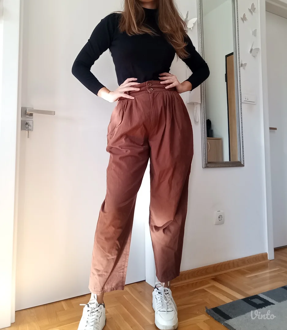 Braon pamučne duboke pantalone