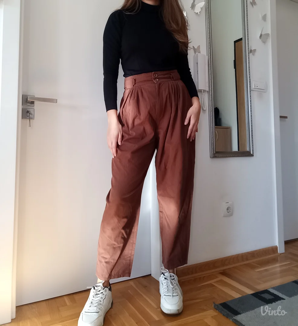 Braon pamučne duboke pantalone