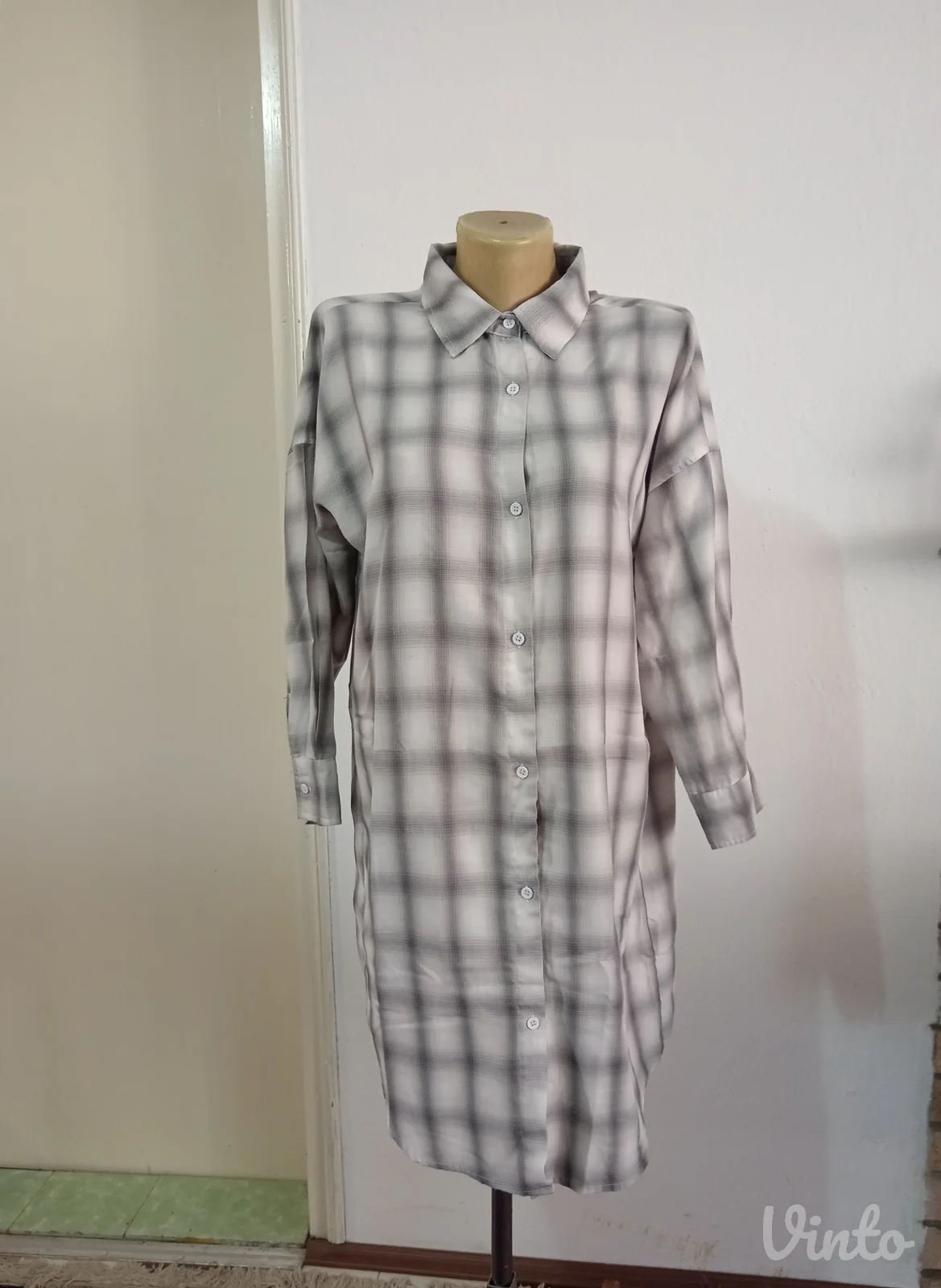 Pamučna karirana haljina košulja
