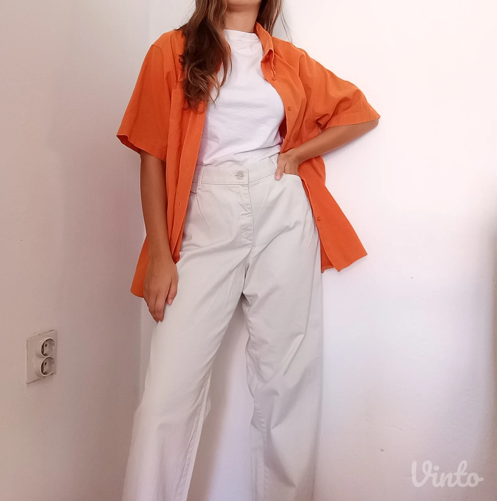 Krem pamučne pantalone