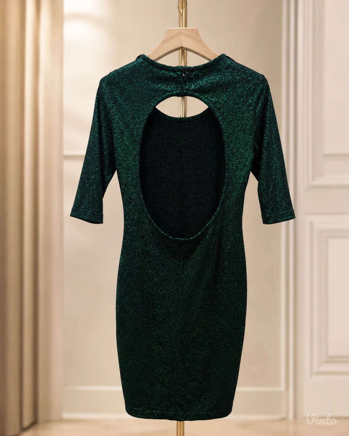 H&M zelena sjajna haljina / glitter efekat – vel. 32 / XS