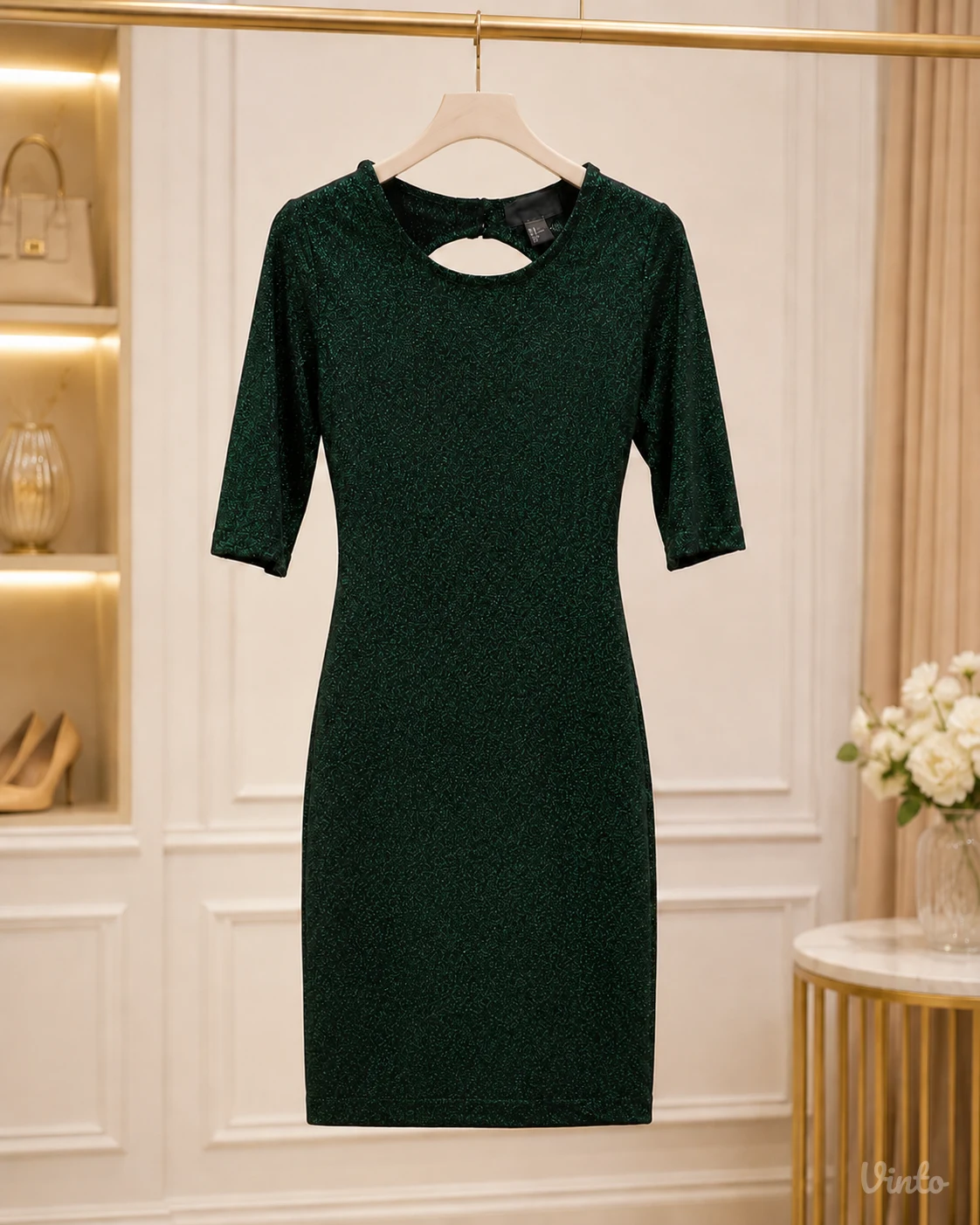 H&M zelena sjajna haljina / glitter efekat – vel. 32 / XS