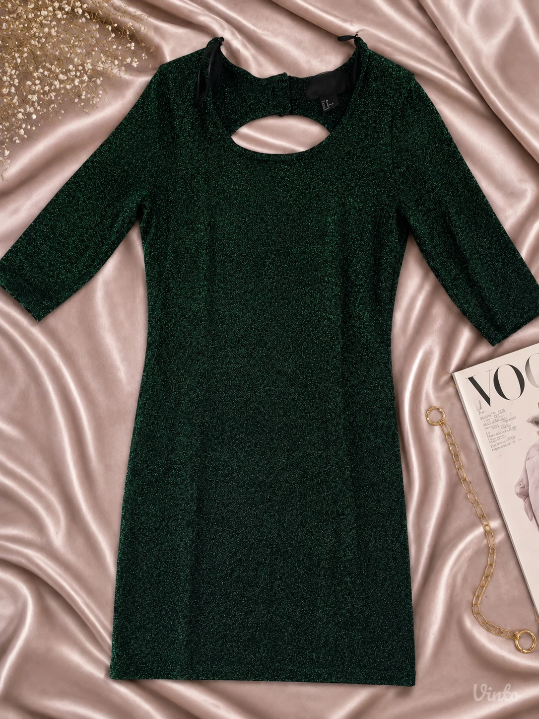 H&M zelena sjajna haljina / glitter efekat – vel. 32 / XS