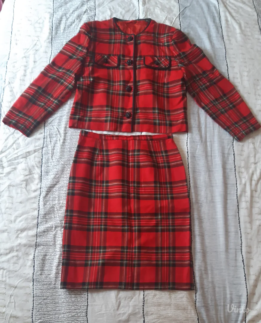 Unikatni vintage siveni karirani komplet